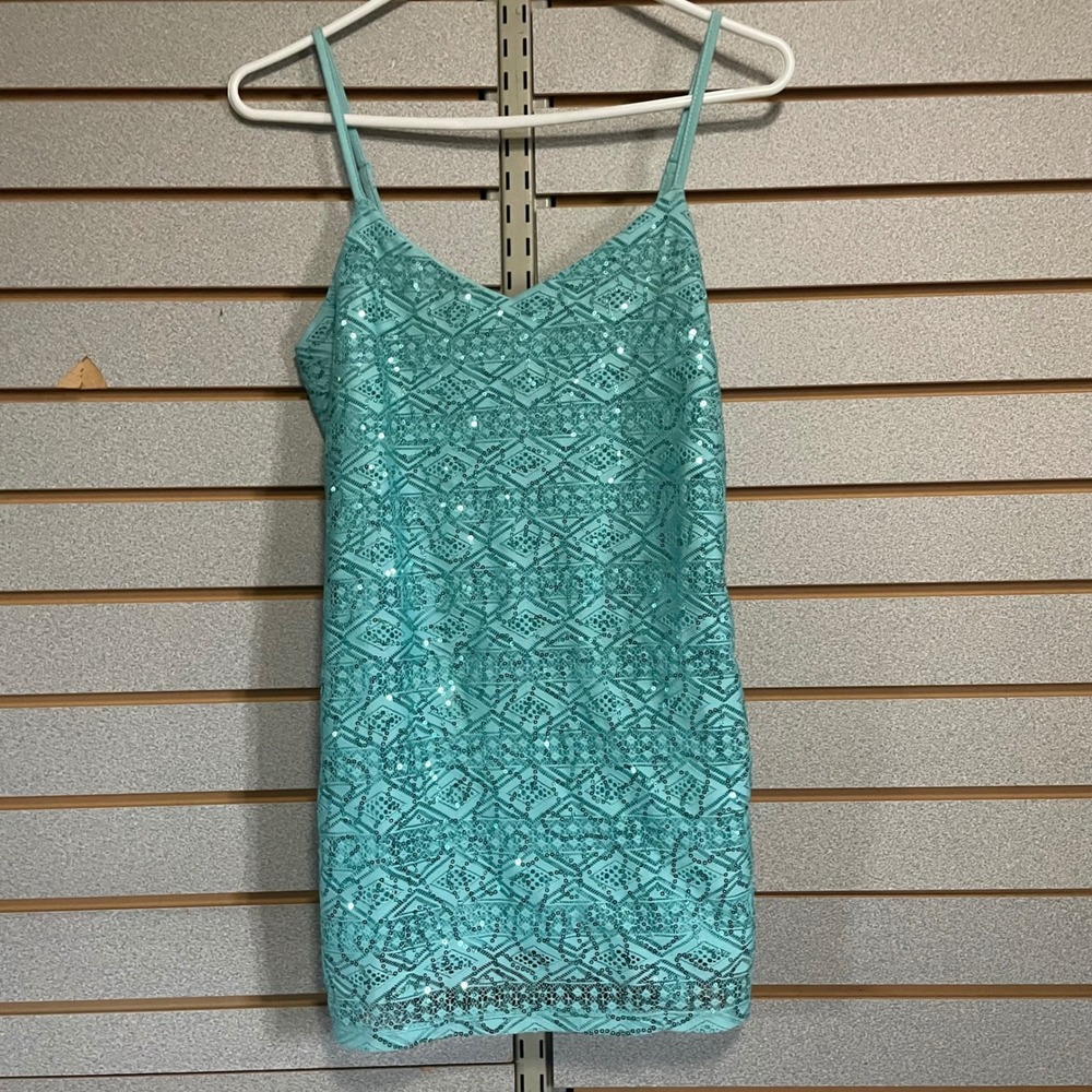Vanity Essentials Aqua Blue Sequin‎ Embellished Sleeveless Tank Top